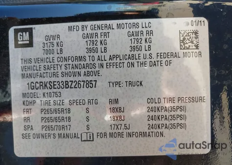 2011 Chevrolet Silverado 1500 Lt from USA, damaged, VIN 1GCRKSE33BZ267857